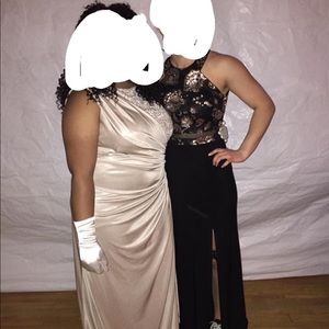 Black floral dress with a slit in it! Form fitting